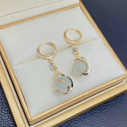 Elegant Gold-Plated Teardrop Dangle Earrings with Cubic Zirconia & White Stone
